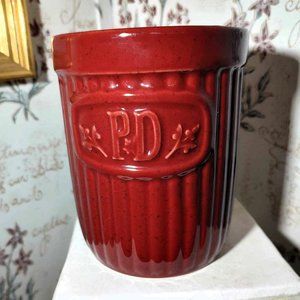Paula Deen Dark Red / Burgundy Speckled Utensil Jar Holder Pottery Stoneware